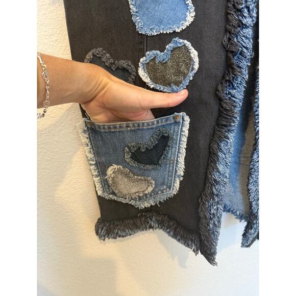 Vintage Denim Distressed Heart Valentine Vest Pockets Black Blue‎ - Picture 5 of 8